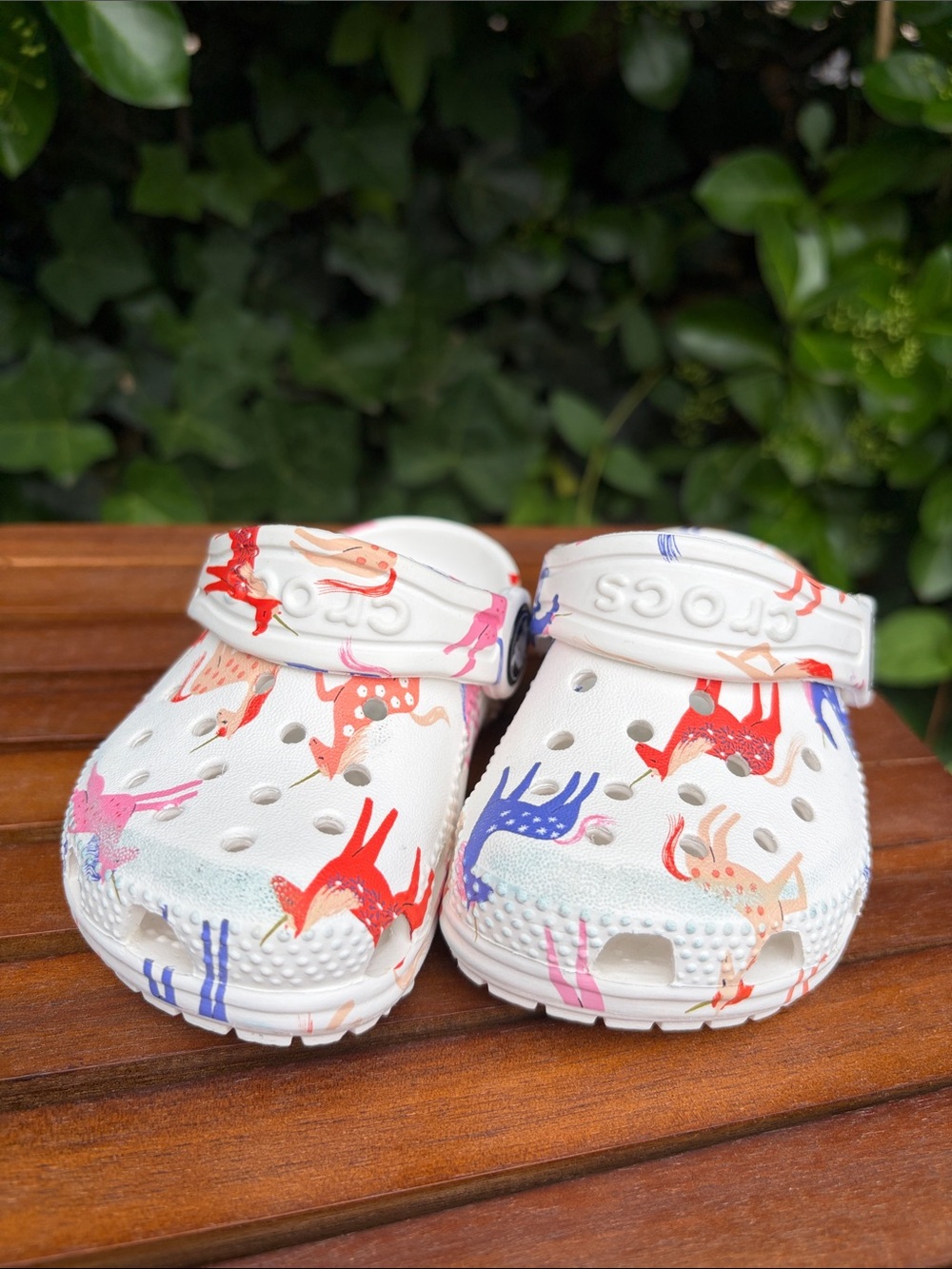 CROCS White Kids Clog with Multicolor Deer Print